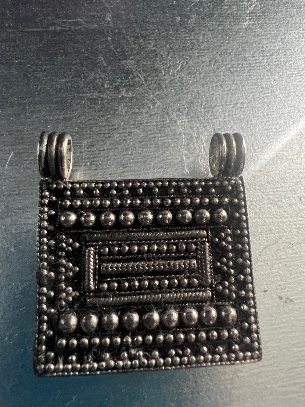 Elegant Black Beaded Square Pendant